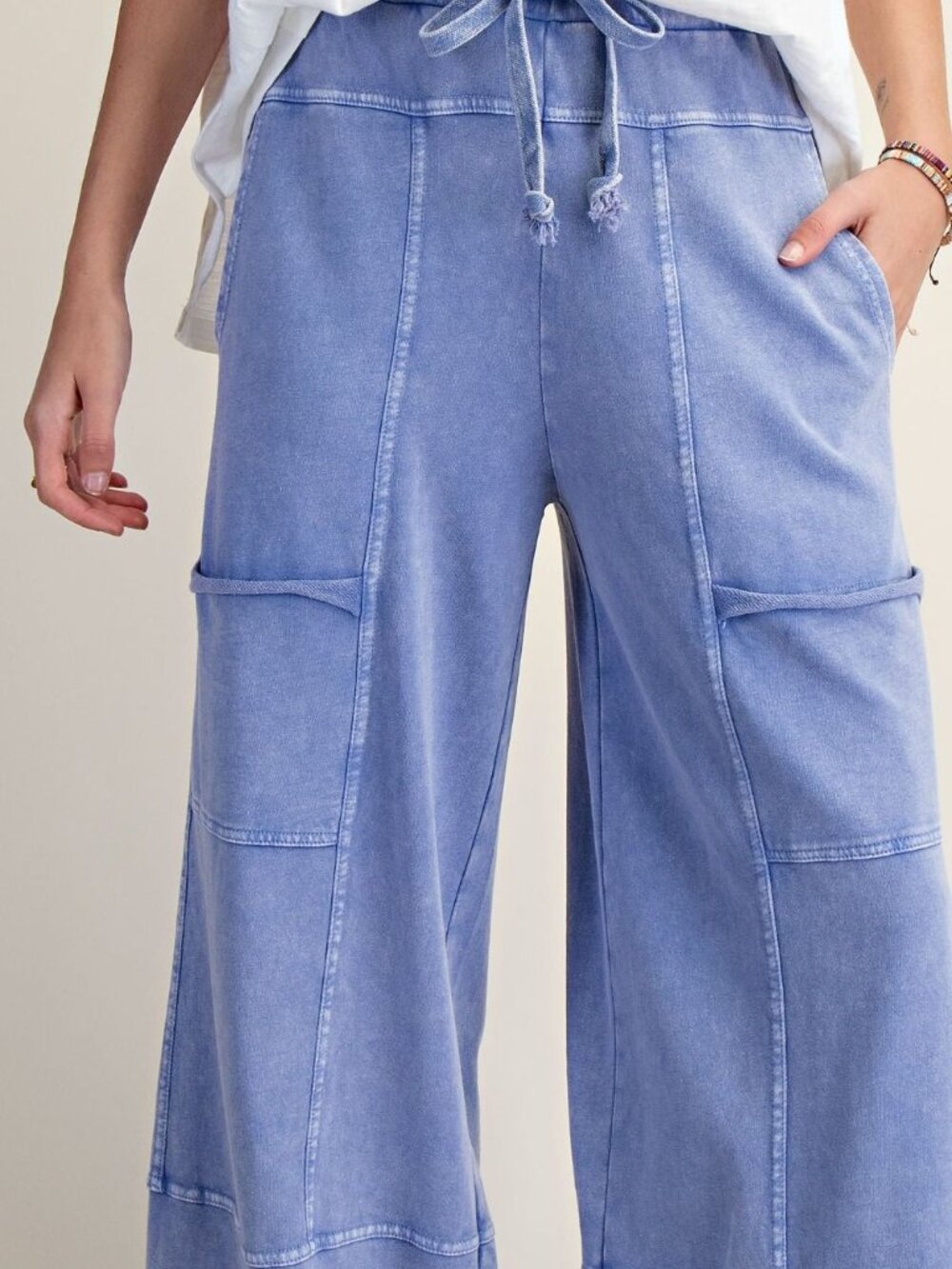 EASEL MINERAL WASHED TERRY KNIT PANTS 100% COTTON - Picture 3 of 4